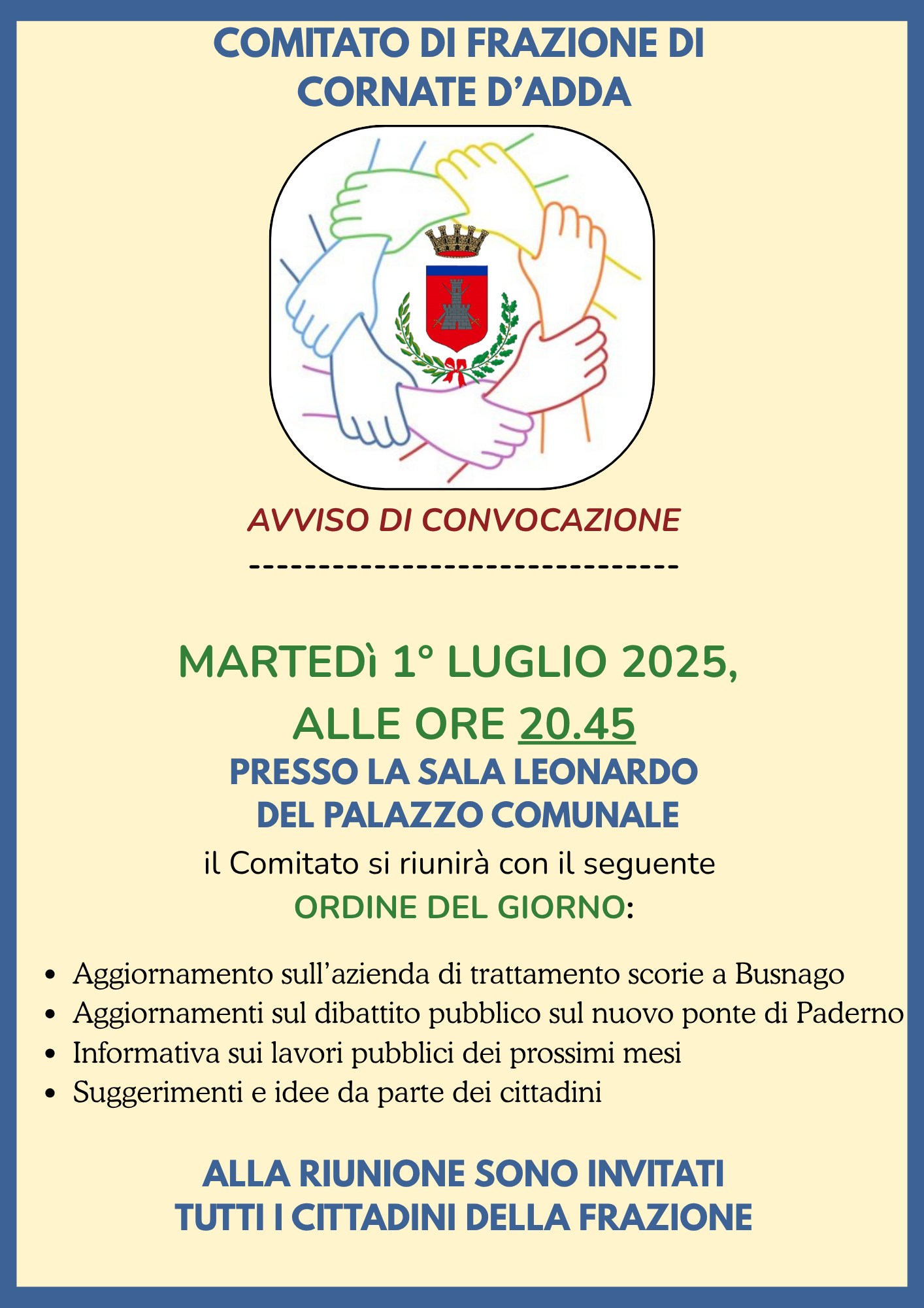 Convocazione Comitato di Frazione Cornate